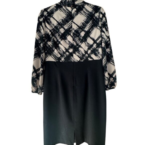 Anne Klein Tie Neck Geometric Long Sleeve Midi Dress Tan Black Women's Size 10 - Picture 2 of 6